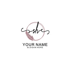 Initial SH beauty monogram and elegant logo design  handwriting logo of initial signature