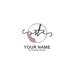 Initial ST beauty monogram and elegant logo design  handwriting logo of initial signature