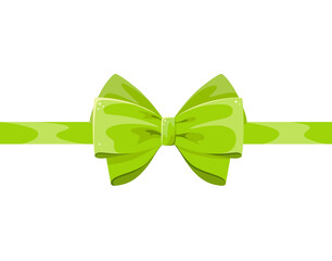 Green bow with ribbon on a white background. Cartoon design.
