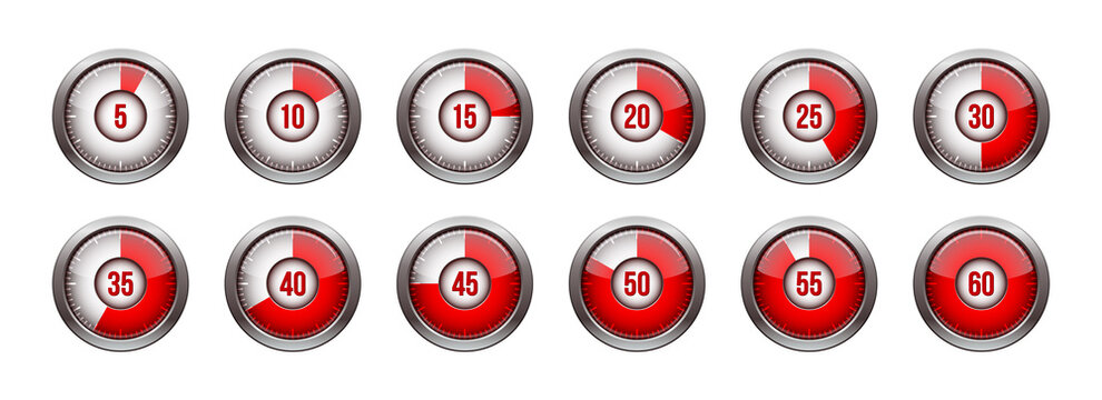 Timer clock, stopwatch icon set. Label preparation time or cooking time