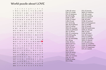 World puzzle crossword about love, iq game test in english
