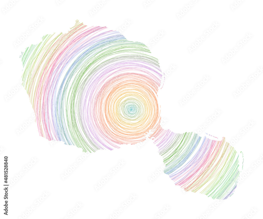 Poster tahiti map filled with concentric circles. sketch style circles in shape of the island. vector illus
