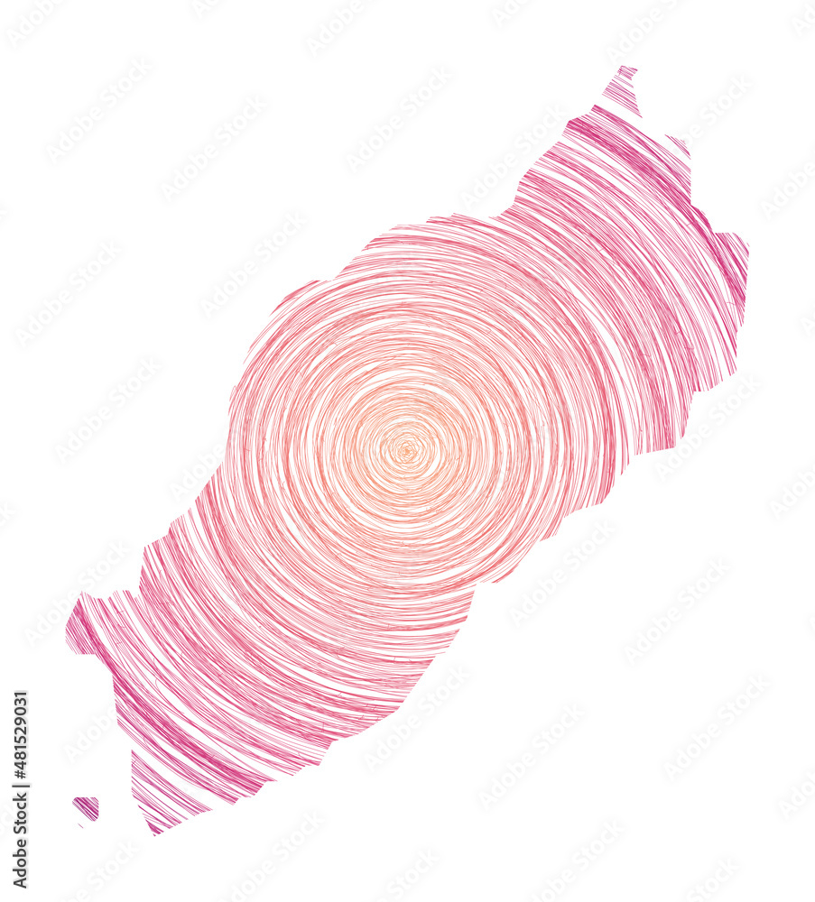 Poster itsukushima map filled with concentric circles. sketch style circles in shape of the island. vector 