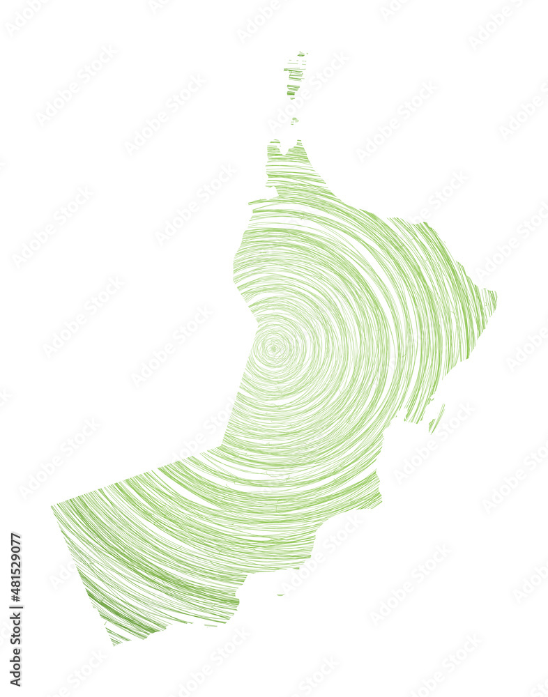Poster oman map filled with concentric circles. sketch style circles in shape of the country. vector illust