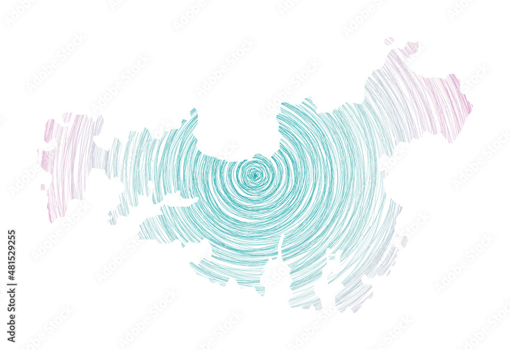 Aufkleber waiheke island map filled with concentric circles. sketch style circles in shape of the island. vect