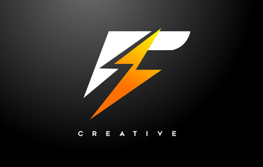 F letter Logo Design With thunderbold sign icon Vector. Thunder Letter Creative Logo Design.