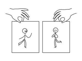 Fototapeta premium シンプルな棒人間のイラスト 出会いを作る