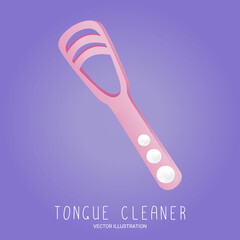 Tongue cleaner tool. Dental hygienic equipment for cleanliness of teeth and tongue. Removing bacteria and food from the tongue. Health and medicine concept. Vector illustration, ready for banners, fly