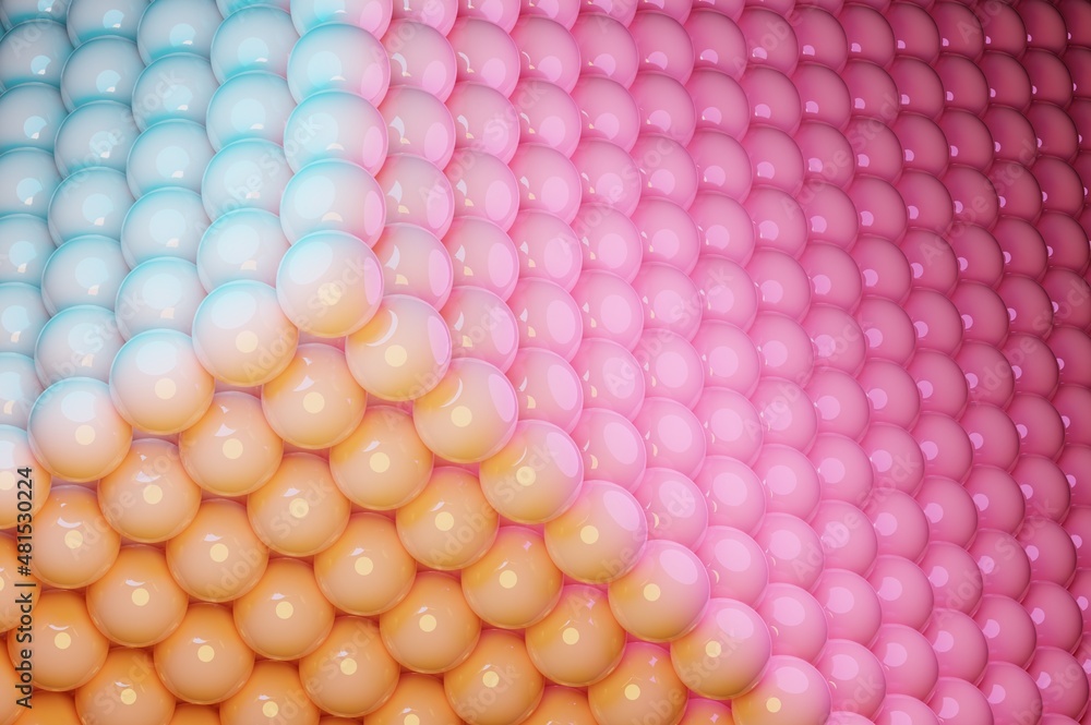 Poster realistic 3d render illustration of a colorful pattern background of spheres and balls. horizontal b