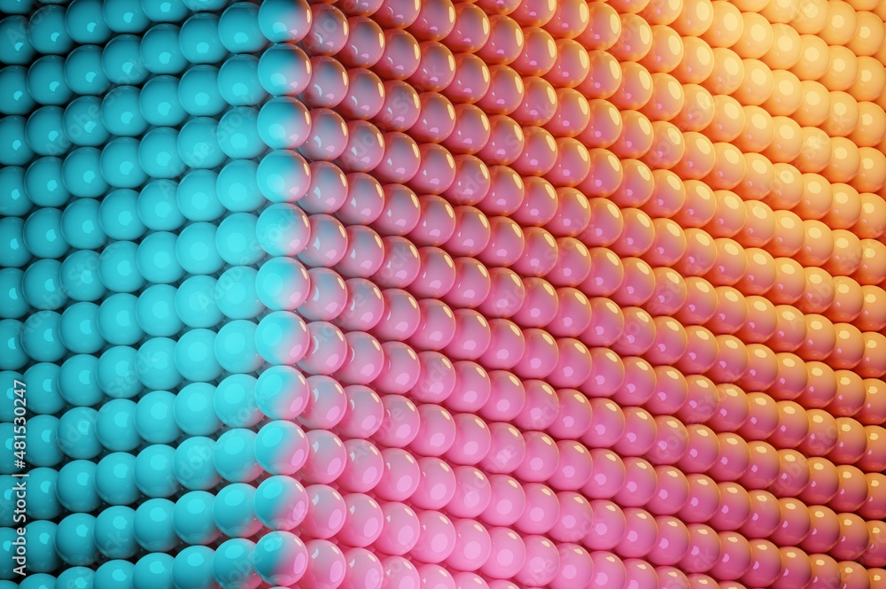 Poster realistic 3d render illustration of a colorful pattern background of spheres and balls. horizontal b