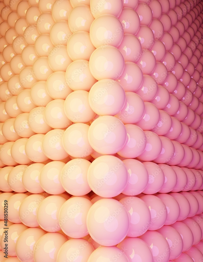 Poster realistic 3d render illustration of a colorful pattern background of spheres and balls. horizontal b