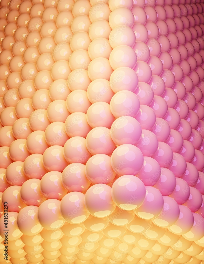 Poster realistic 3d render illustration of a colorful pattern background of spheres and balls. horizontal b