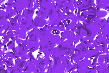 Abstract texture of glass surface purple color. Glossy surface of water. Texture of liquid molten gold. Horizontal image. 3D image. 3D rendering.
