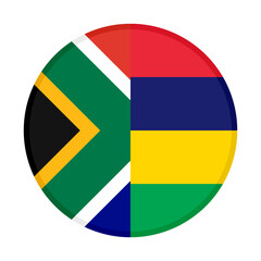 round icon with south africa and mauritius flags. vector illustration isolated on white background