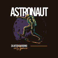 astronaut skateboarding  illustration for t-shirt design