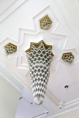 Big modern beautiful chandelier Luxury crystal lamp hanging at mansion