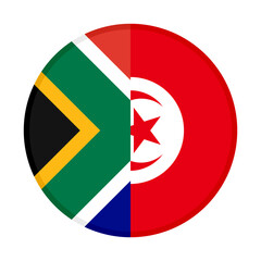 round icon with south africa and tunisia flags. vector illustration isolated on white background