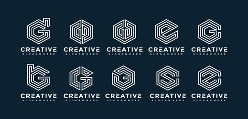 Collection of letter logo templates in line art style