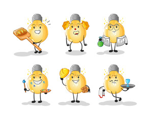 bulb profession set character. cartoon mascot vector