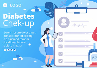 Diabetes Testing Brochure Template Flat Design Illustration Editable of Square Background Suitable for Healthcare Social Media or Greetings Card