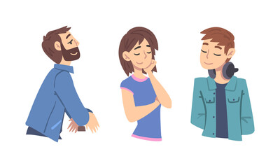 Smiling Man and Woman Character Looking at Someone Demonstrating Attention Vector Set