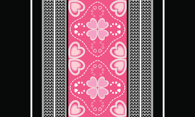 Love heart ethnic seamless pattern. Traditional design for background, wallpaper, clothing, wrapping, carpet, tile, fabric, decoration, vector illustration, embroidery style.  Textile ornament.