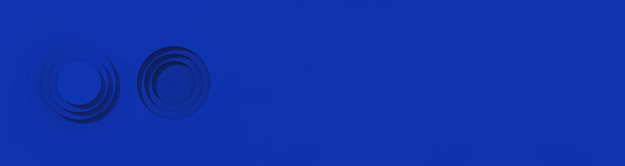 Electric Blue discs with shadows. cylindrical grooves with shadows. abstract pattern of round protrusions and hollows. Banner for insertion into site. 3D image. 3D rendering.