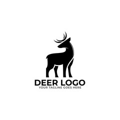 Deer silhouette standing vector logo template on white background. Vector logo Illustration.