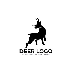 Deer silhouette standing vector logo template on white background. Vector logo Illustration.
