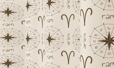 Waved background with Ram zodiac symbol icon. 3D Render