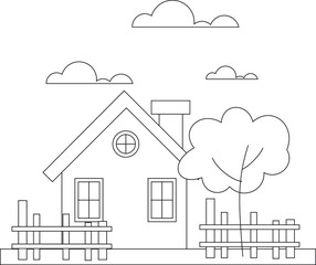 House Coloring Book Page Design. coloring page design. coloring page for kids.
