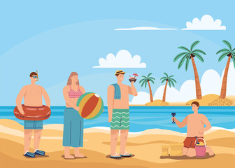 Obraz na płótnie Canvas beach with four tourists