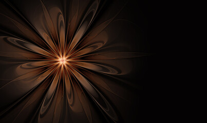 Abstract fractal golden brown flower on dark background. Copy space