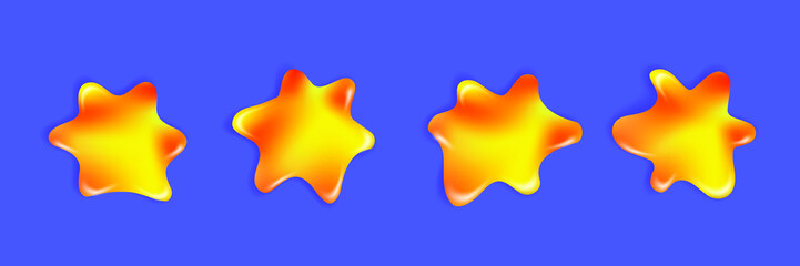 Flat plastic melted stars. Set of realistic 3d objects