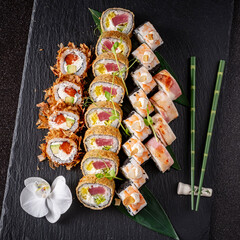 sushi on the black stone