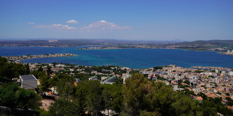 Fototapeta na wymiar Sete mediterranean panoramic view waterfront of city bay in Languedoc-Roussillon South France