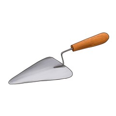 drawing masonry trowel isolated at white background, hand drawn illustration