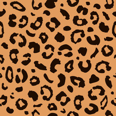 Fototapeta na wymiar Hand drawn animal skin shapes seamless pattern, cheetah or leopard spots texture. Abstract background for wrapping paper, textile, wallpaper.