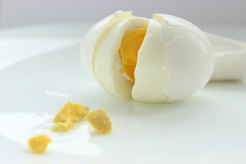 boiled egg on a white background close-up