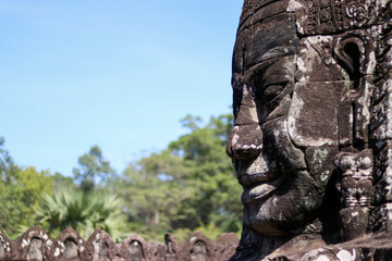 Fototapeta premium Huge sculpture of a Buddha head carved in stone