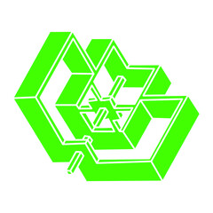 Impossible shapes. Sacred geometry logo. Optical illusion. Abstract eternal geometric objects. Optical art. Impossible geometry symbol on a white background. Line art. Escher style.