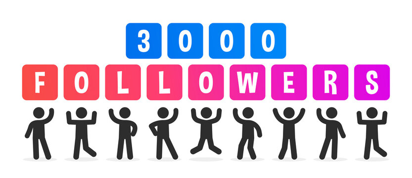 3000 Followers Banner Vector. People Greeting Thank You Followers.