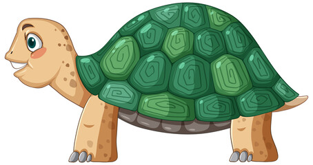 Side view of turtle with green shell in cartoon style