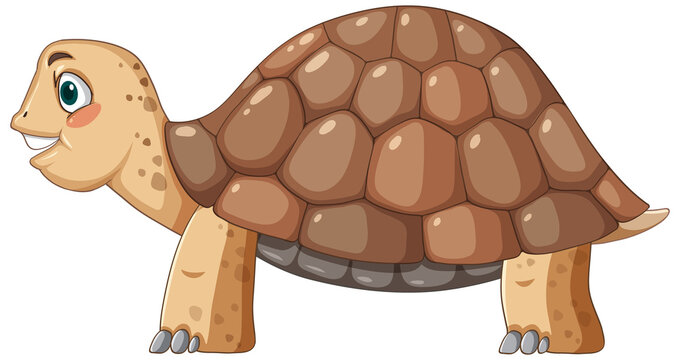 Side view of tortoise with brown shell in cartoon style