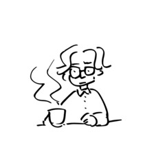 メガネのコーヒーを飲む人