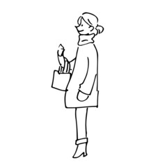 横向きの全身女性の線画イラスト