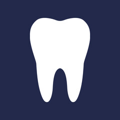 White tooth silhouette icon isolated on blue background - medical, dentist related vector graphic