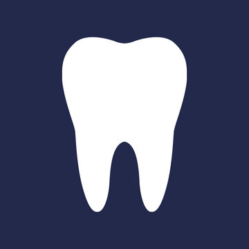 White tooth silhouette icon isolated on blue background - medical, dentist related vector graphic