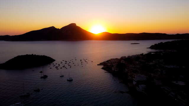 Drone photo of sunset over the ocean