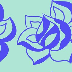 Seamless pattern of abstract blue flowers on a light green background for textile.